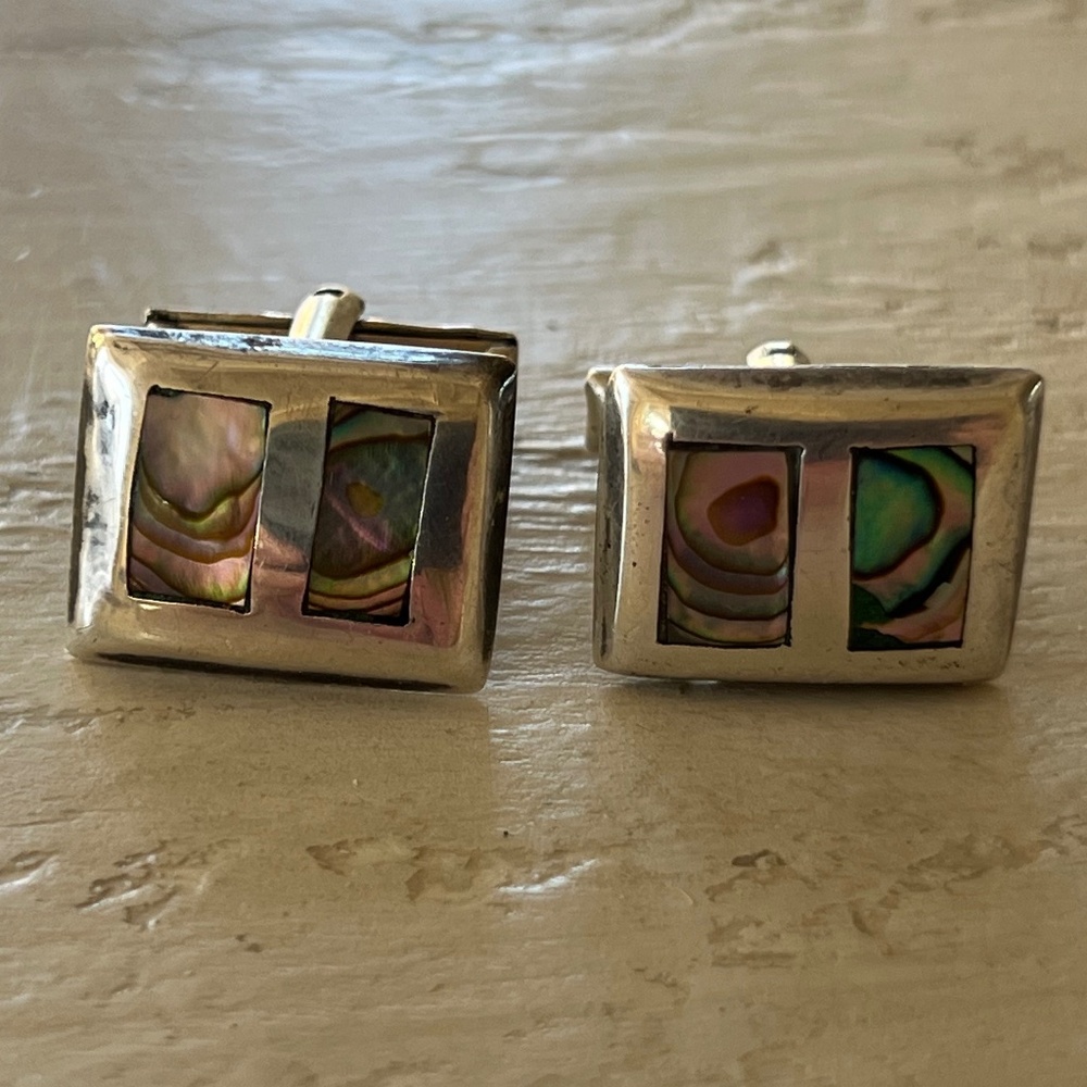 Vintage Sterling Silver and Abalone Shell Cufflinks